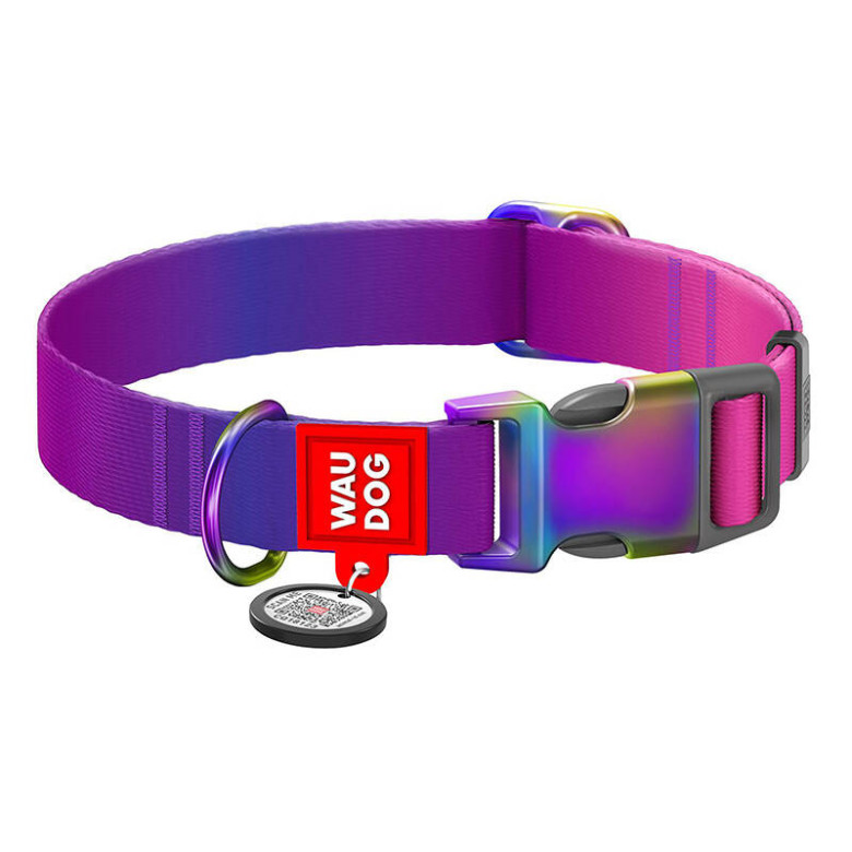 Nylon dog collar with QR code WAUDOG 15 mm wide, 25-35 cm long purple Nylon dog collar with QR code WAUDOG 15 mm wide, 25-35 cm long purple