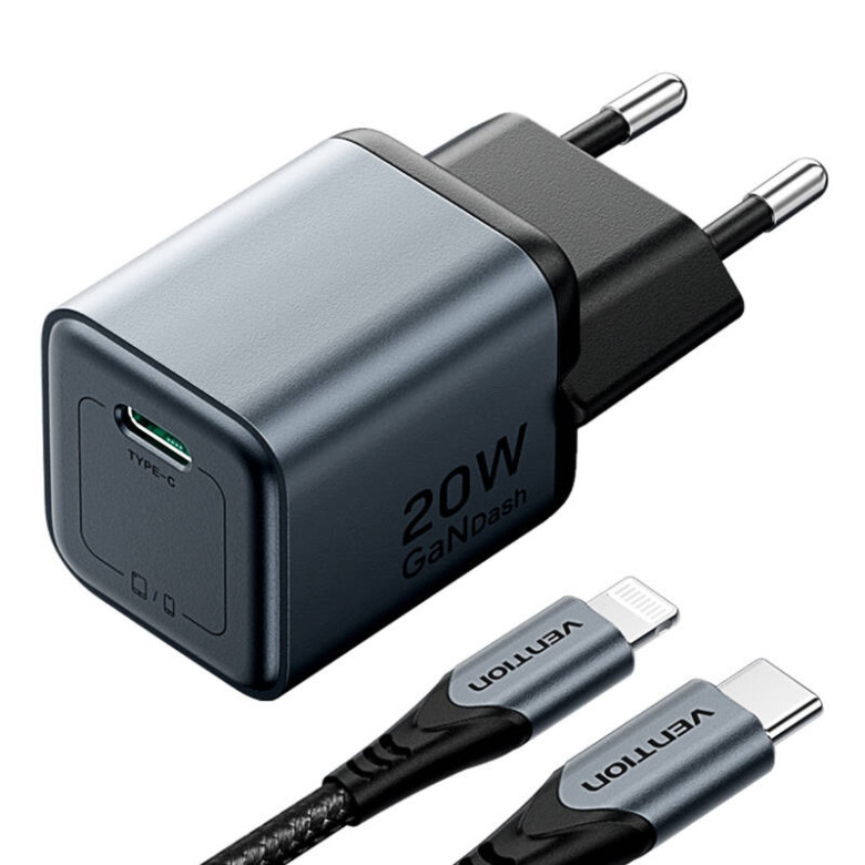 Vention GaN Charger USB-C 20W +1m USB-C-L Cable (Gray) Vention GaN Charger USB-C 20W +1m USB-C-L Cable (Gray)