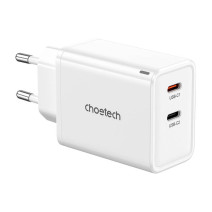 Wall charger Choetech PD6013, GaN, 2x USB-C,  PD65W (white)