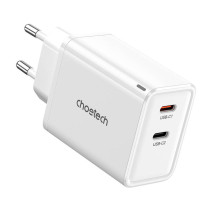 Wall charger Choetech PD6013, GaN, 2x USB-C,  PD65W (white)