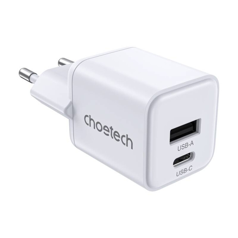 Charger for iPhone 16 Choetech PD30W Dual ports 1C1A (White)