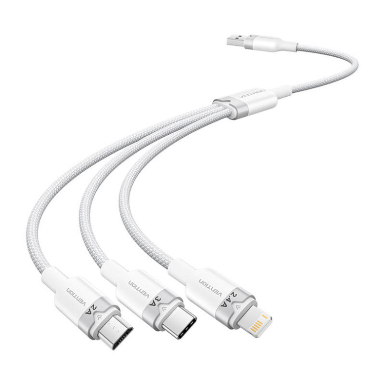 USB 2.0 A Male to 3in1 3A Cable Vention CTPWG 1.5M (White)