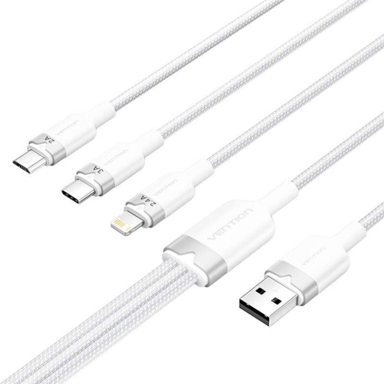 USB 2.0 A Male to 3in1 3A Cable Vention CTPWG 1.5M (White)