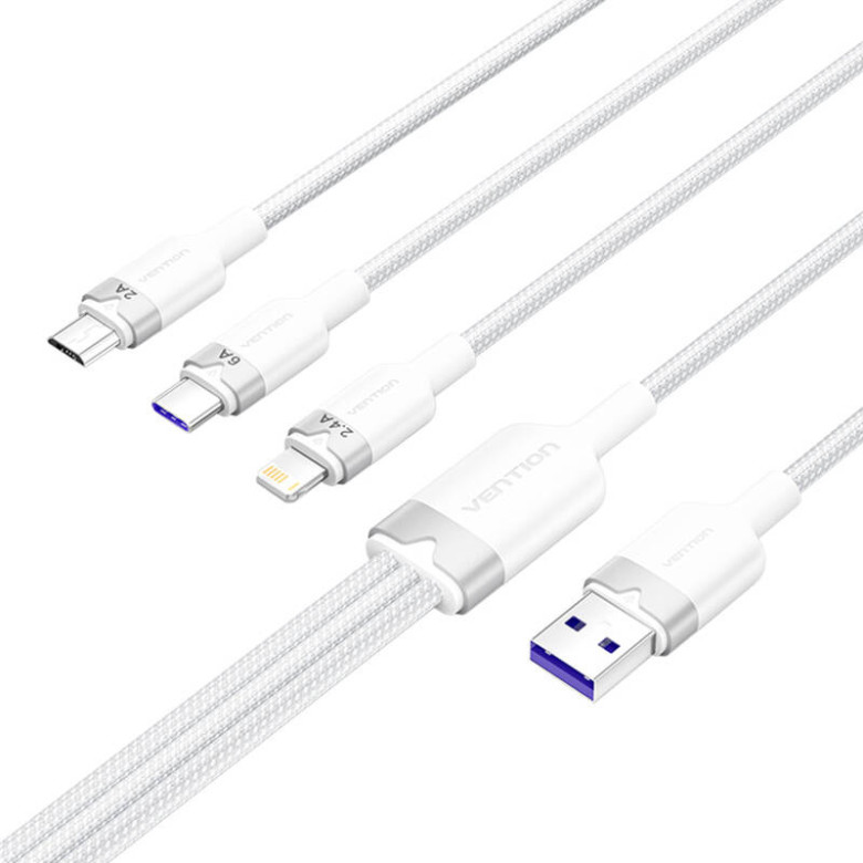 USB 2.0 A Male to 3in1 6A Cable Vention CTRWG 1.5M (White) USB 2.0 A Male to 3in1 6A Cable Vention CTRWG 1.5M (White)