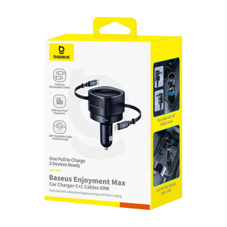 Enjoyment Max Car Charger C+L Baseus Cables 60W Black