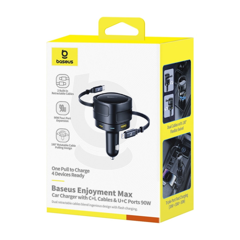 CarCharger Baseus C+L & U+C Port 90W Black CarCharger Baseus C+L & U+C Port 90W Black