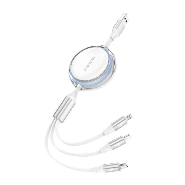 Retractable Cable 3w 1 Foneng X113 1.1M White
