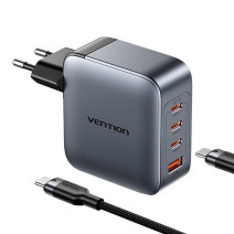 Vention 2x USB-C, 2x USB-A, (100W/100W/30W/30W) power charger (grey) with USB-C to USB-C cable (1m) (black)