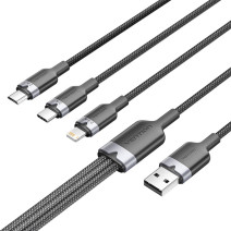 USB 2.0 A hím és 3 az 1-ben USB-C, Lightning és Micro-B hím kábel Vention 3A CTPBG 1.5m