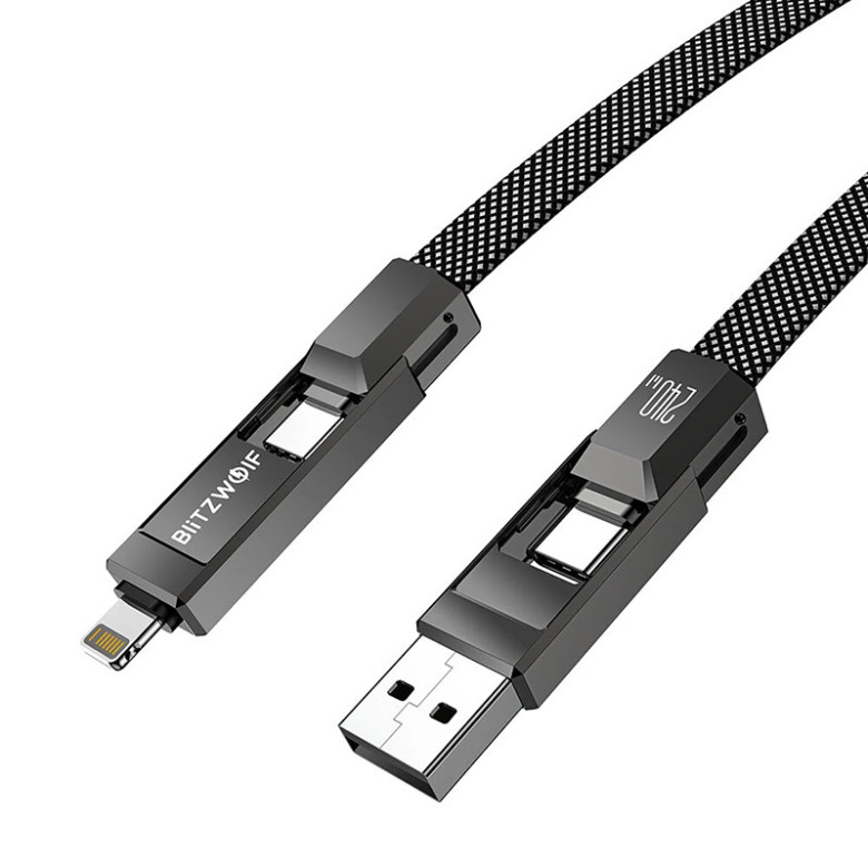 Cable USB 4in1 Blitzwolf BW-HDC7 USB+C+Lightning 240W 1,2m (black)