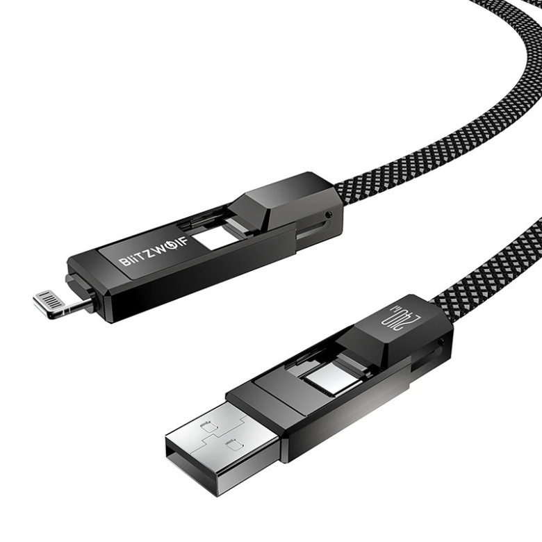 Cable USB 4in1 Blitzwolf BW-HDC7 USB+C+Lightning 240W 1,2m (black)