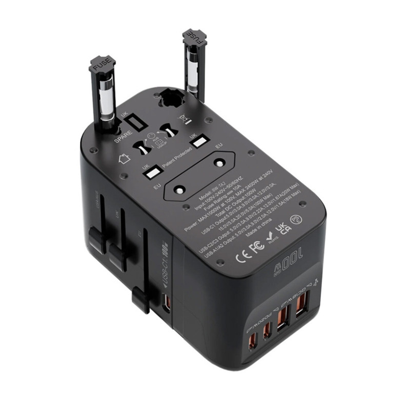 Travel Adapter 5in1 Blitzwolf BW-TA2 2xUSB PD + 2xC QC + C GaN 100W