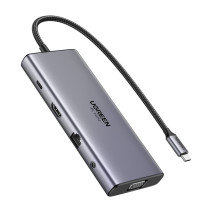 Hub USB-C Ugreen CM639, HDMI, VGA, 2x USB-C 3.2 10Gbps, 2x USB, SD/TF, RJ45, AUX 3.5mm, PD, 4K 60 Hz