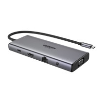 Hub USB-C Ugreen CM639, HDMI, VGA, 2x USB-C 3.2 10Gbps, 2x USB, SD/TF, RJ45, AUX 3.5mm, PD, 4K 60 Hz