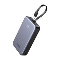 green PB505 20000mAh Power Bank, USB + USB-C, Built-in Cable, 20W (Gray)