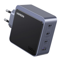 Wall Charger Ugreen Nexode S 140W, GaN, 3x USB-C + USB (Gray)