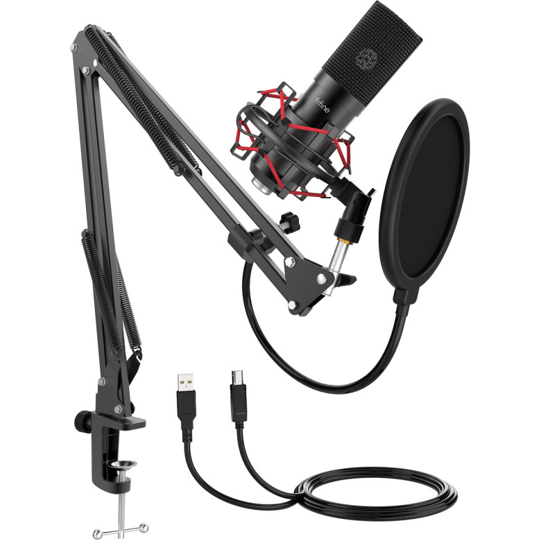 Fifine Condenser microphone with tripod T732 (black)