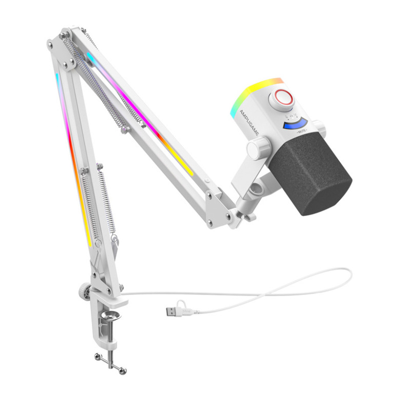 Fifine Dynamic microphone AM8proTW with boom arm (white)