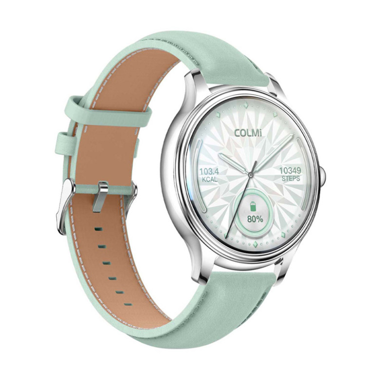 Smart Watch COLMI L28 (Silver-Green + green leather strap)