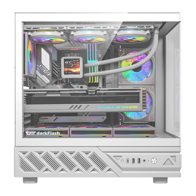 DarkFlash DS950V számítógép-ház kijelzővel (fehér) + 6 ventilátor