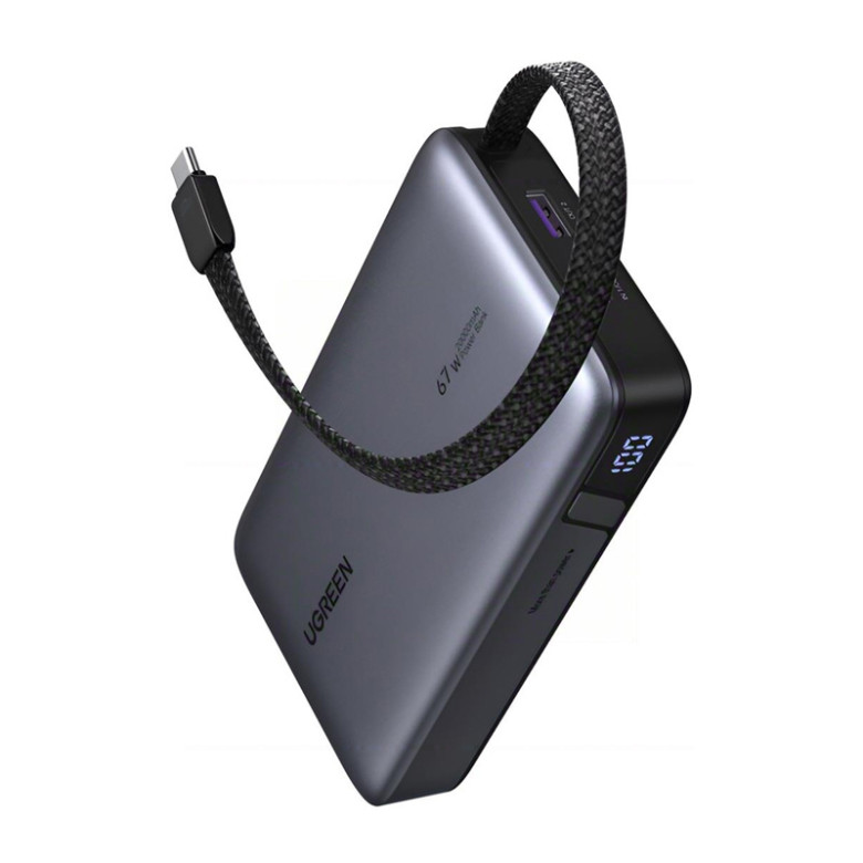 Powerbank 20000mAh Ugreen PB550 USB + USB-C, 67W, built-in cable (grey)