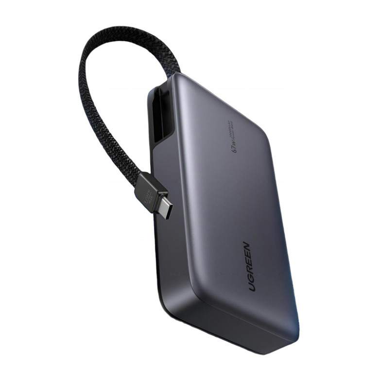 Powerbank 20000mAh Ugreen PB550 USB + USB-C, 67W, built-in cable (grey)