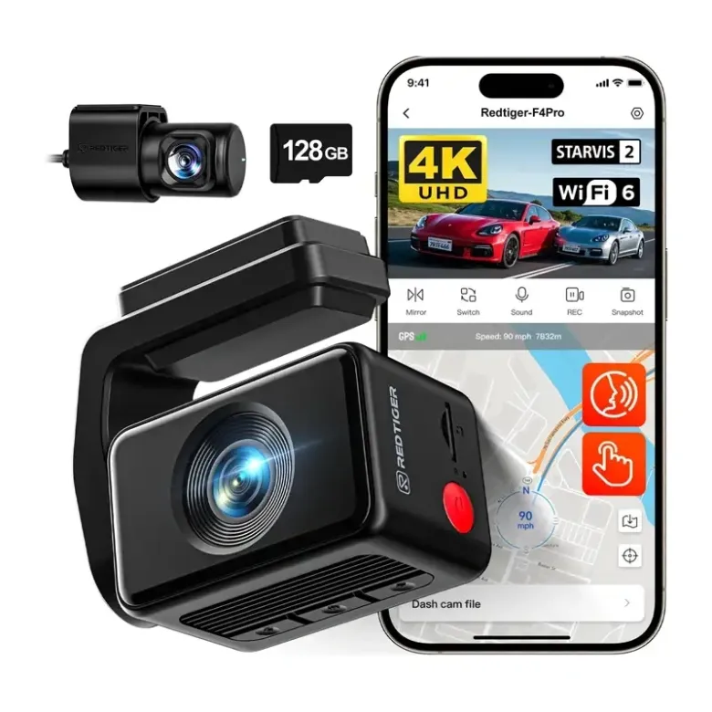 REDTIGER F4 Pro WiFi 4K + 1080p 128 GB-os fedélzeti kamera
