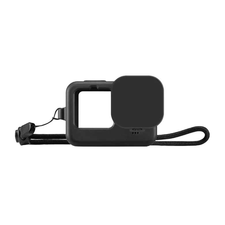 Case Puluz Silicone Protective Cover for GoPro HERO12 HERO11 HERO10 HERO9 Black with Lens Cover and Wrist Strap (black)