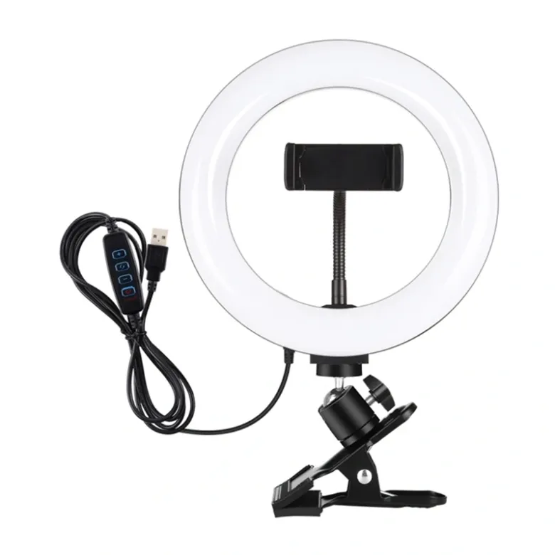 Ring Light Puluz 20cm Selfie Light with Monitor Clip Phone Clamp and Dual Color Temperature (black)