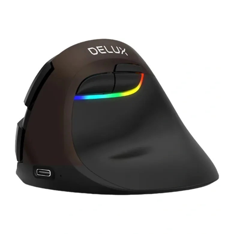 Ergonomic Mouse Delux Wired+BT+2.4G M618Mini Gold